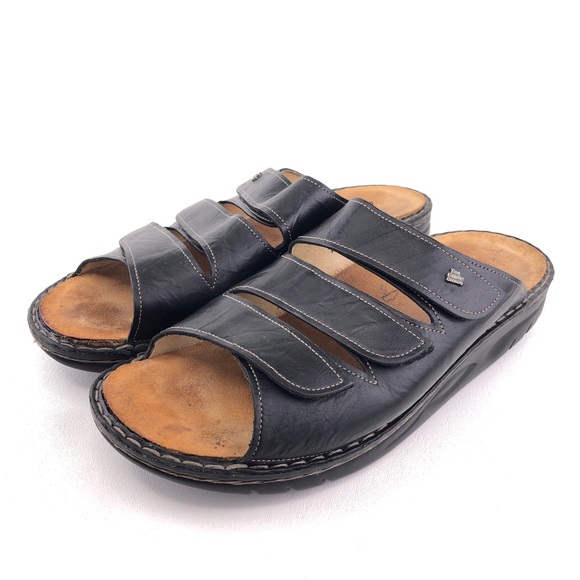 Finn Comfort Andros Black Leather Slide Sandals
